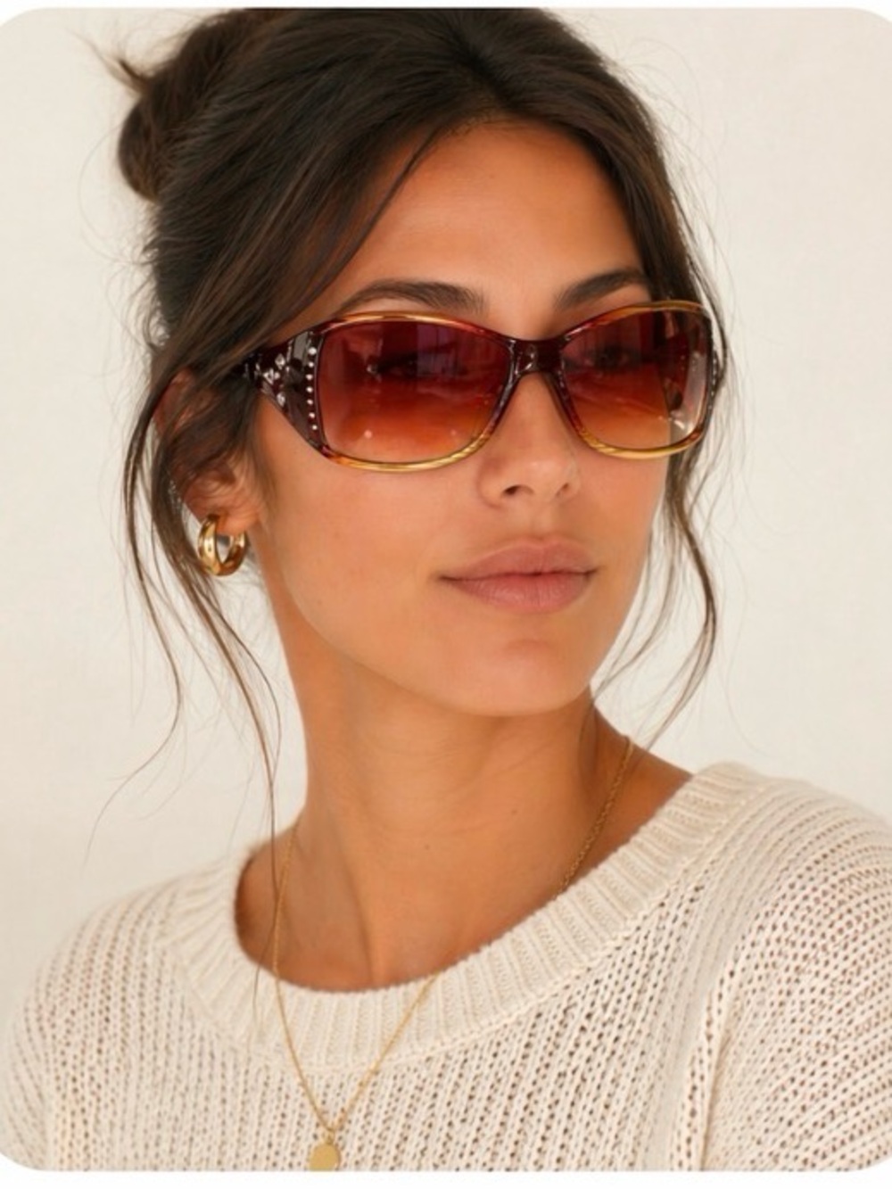 Stylish Reddish Brown Tortoise shell & Gold Bling Hollywood Style Sunglasses